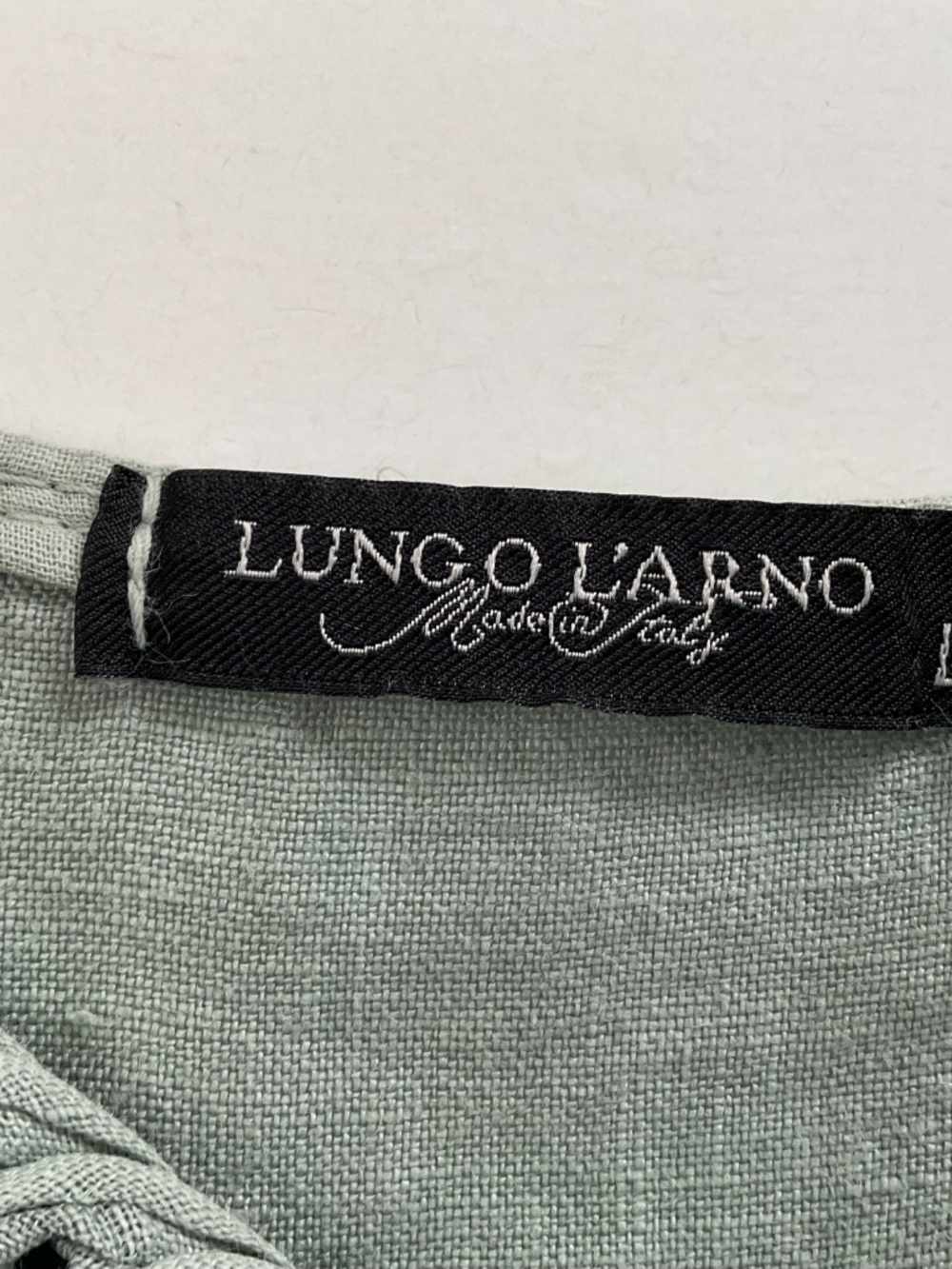 Lungo L'Arno Rosette 100% Linen Dress Sz L Sage Green Modest Coastal Mori Kei - Picture 4 of 10